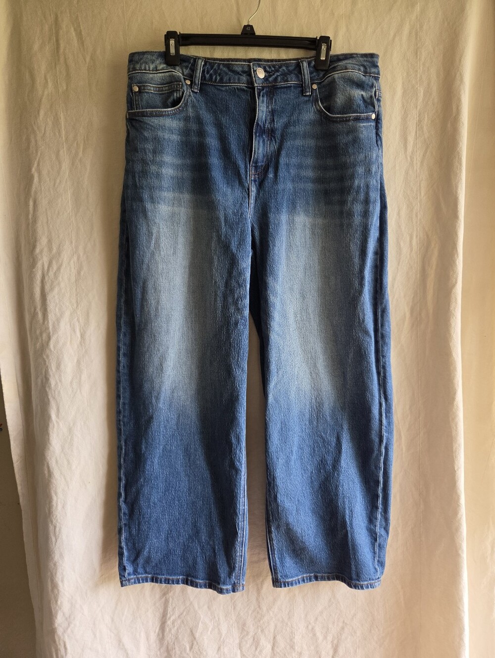 Quince Stretch High Rise Wideleg Jeans Size 33 Medium Wash Blue Cropped